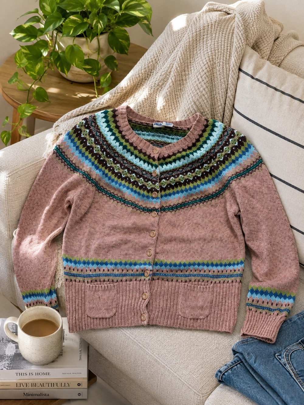 Vintage Fair Isle Button-Front Sweater Cardigan